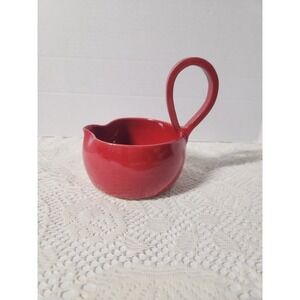 Handmade glossy red ceramic creamer or gravy boat Unique Handle P Gambino Signed